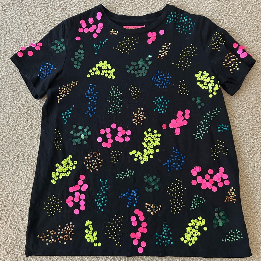 Vilagallo Lavi Beaded Black T-Shirt with Sequin Accents